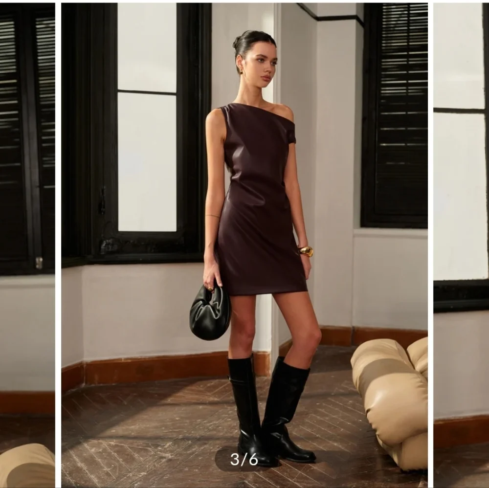Commense Asymmetrical One-Shoulder Dress in Dark Brown - Picture 2 of 4